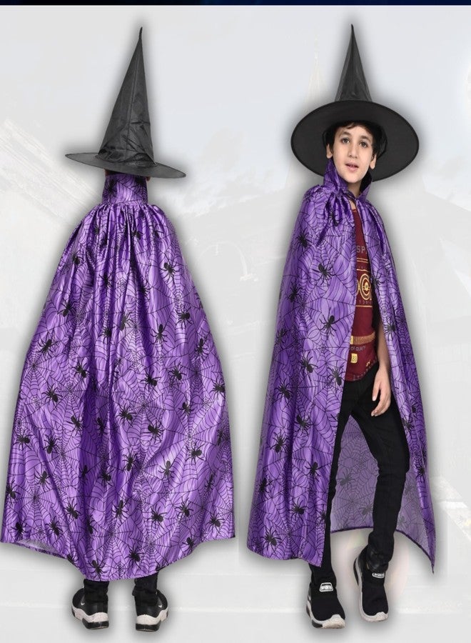 Sarvda Halloween Spider Web Cape for Kids| Purple & Black Spider Costume for Boys & Girls| Hat and Dracula Teeth| Halloween Stickers| For 2 to 8 Years Kids - Image 4